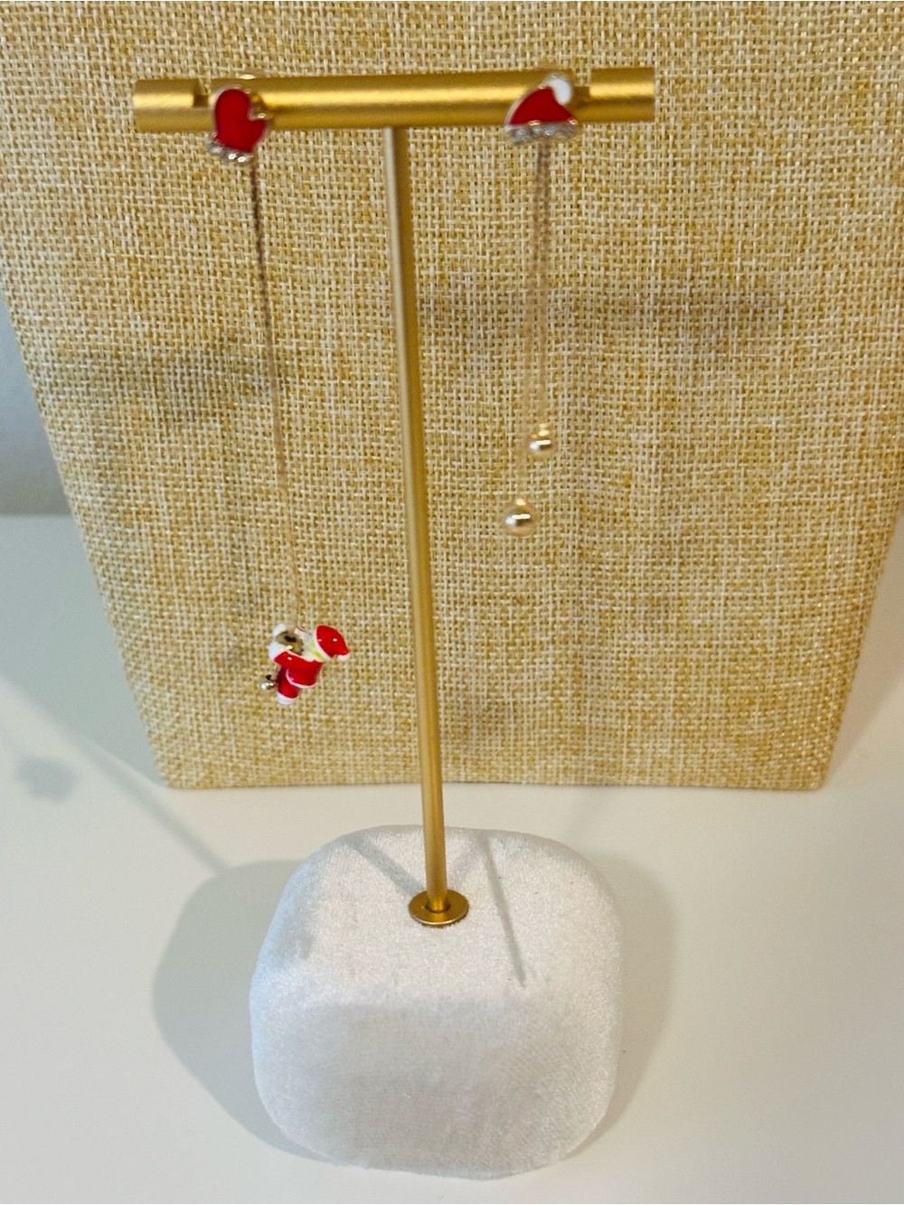 Fashion Jewelry Gold Threader Earrings with Red Santa Charms